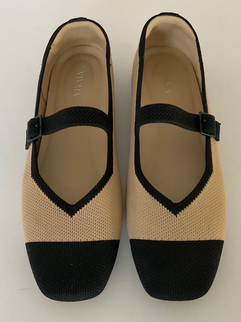 VIVAIA Margot Mary-Jane Square-Toe Ballet Flats Nude Peach/Black Size EU 39.5 - Picture 2 of 11